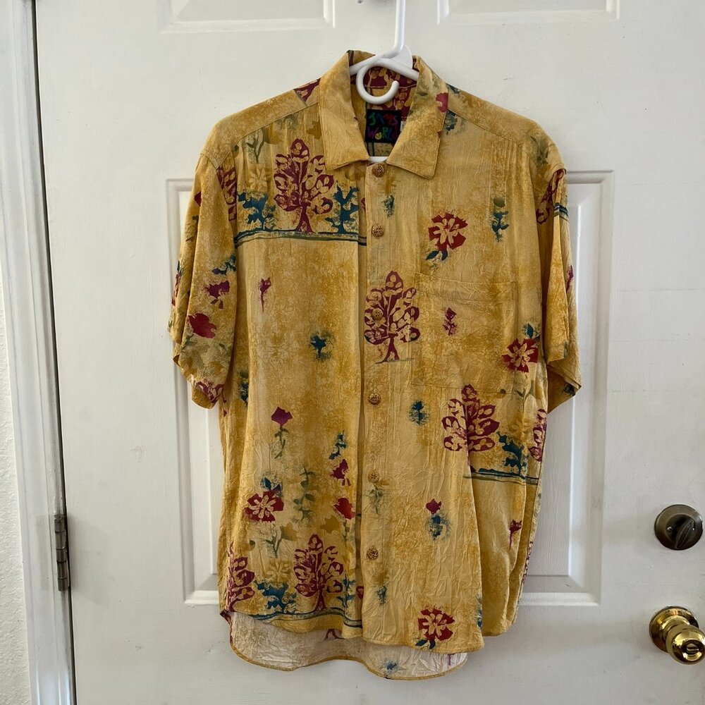 Vintage Retro Jams World Rayon Abstract Hawaiian Novelty Print Beach Shirt Sz sm